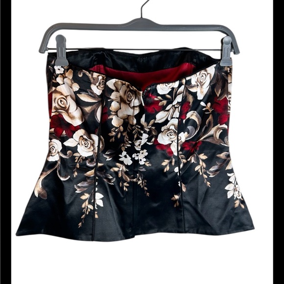 White House Black Market Black Red Floral Corset Top W Boning Size 4 - Picture 3 of 5